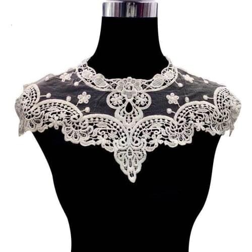 Stylish Embroidery Decorative Neckline 3d Flower Fabric Venise Lace Collar Appliques Trim Applications For Wedding Evening Dress