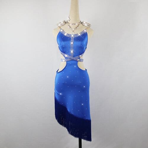 2020 Latin Dance Dress For Women Rhinestone Strip Falda Flecos Fringe Dress Stage Competition Latin Dresses