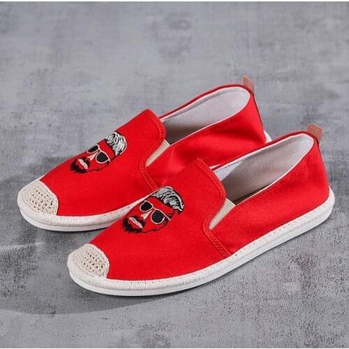 Summer Hot Red Loafers Men Casual Shoes Luxury Embroidered Loafers Shoes Men Flats Comfort Canvas Espadrilles Men Slip On Shoes