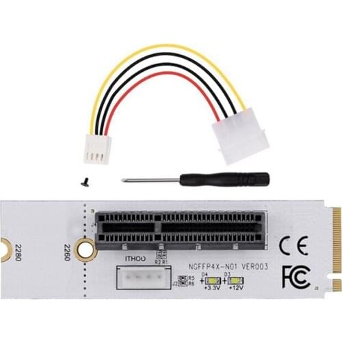 M.2 Key M to PCI-e 1X 4X Adapter Card to NGFF 4X Signal M.2 NVMe with Light Adapter Card with 4 Pin Power Cord