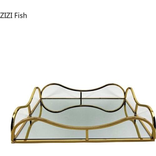 Modern Hollow Metal Mirror Tray Living Room Wine Decoration Cosmetics Jewelry Display Storage Tray Fruit Tray Modern Home Decor