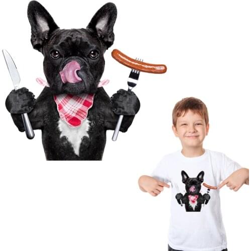 Hungry French Bulldog Thermal Transfer Dog Fashion Diy Accessory Stickers Clothes Iron On Heat Transfer Patterns For Clothing