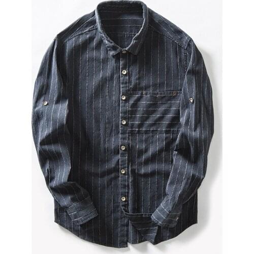 Mens Striped Cotton Linen Shirts Long Sleeve High Quality Cotton Casual Shirt Man Slim Business Dress Shirt Male Tops TS-297