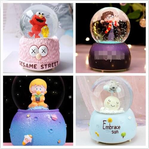 Crystal Ball Music Box Cartoon Birthady Gifts Glowing Snowflakes Music Box Home Decoration Desktop Ornament