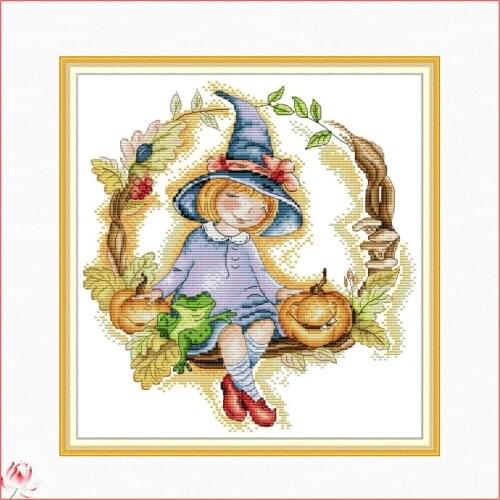 Magic Little Girl Printed Cross Stitch Kits Canvas Embroidery Needlework Sets 11CT 14CT DIY Handmade Home Deco Handmade Gifts