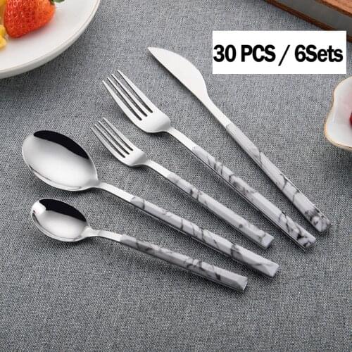30pcs Dinnerware Set Marble Gold Anti-wood Handle Cutlery Set Stainless Steel Knife Fork Spoon Tableware Cutleries Dinner Sets