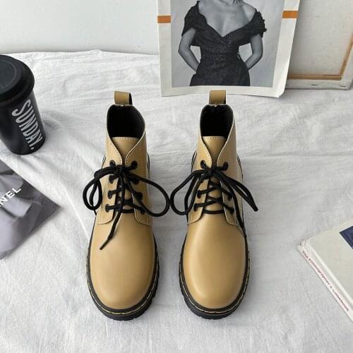 2021 New Pu Boots Women Boots Women Shoes Thick Sole Lace Up Autumn Winter Short Ankle Boots for Women Motorcycle Boots
