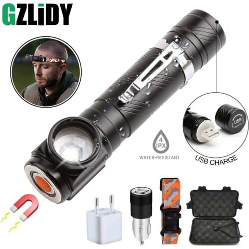 Rechargeable Multi-function LED Flashlight Built-in battery USB charging With magnet For night riding night fishing camping