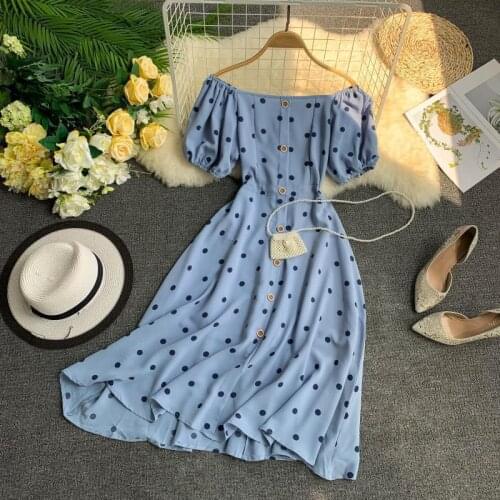 New Women Dot Dress Elegant Summer Short Sleeve Off Shoulder Sexy Bodycon Dress Ladies Beach Blue Long Robe Party Dress Vestidos