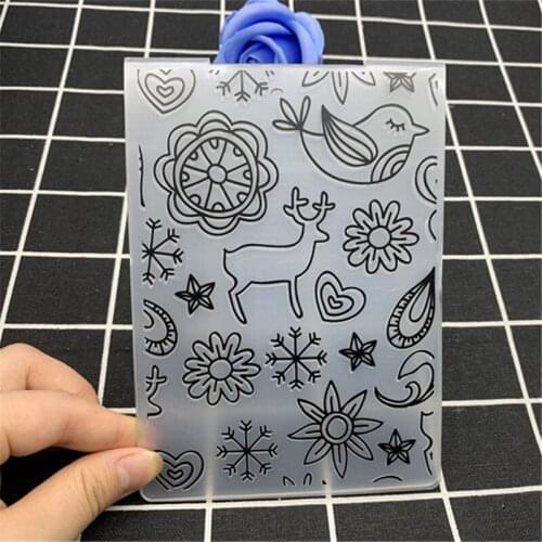 Stick figure little deer bird flower love snowflake pattern transparent folding embossing board DIY handmade works background em