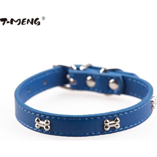 T-MENG Personalized Bone Studded Dog Collar Pu Leather Collars For Puppy Small Dogs Necklace Pet Products For Animals Supplier