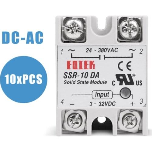 10PCS Solid State Module Relay SSR 10DA Single Phase 3-32V 12V DC To 24-380V 220V AC For Temperature Controller