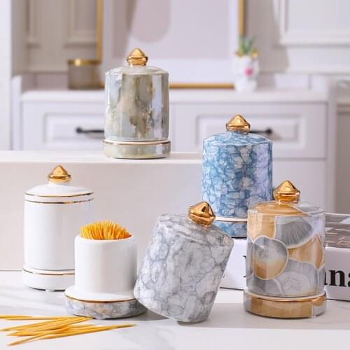 Luxury Toothpick Container Ceramic Toothpick Box European Style Swab Holder Household Decoration Living Room Kitchen SZ-21021803
