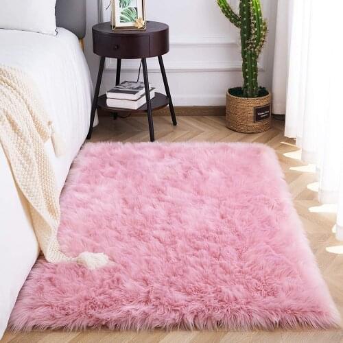 Luxury Faux Sheepskin Fur Area Rug Fluffy Pink Rugs for Bedroom Soft Fuzzy Carpets for Living Room Home Decor Nursery Carpet Mat