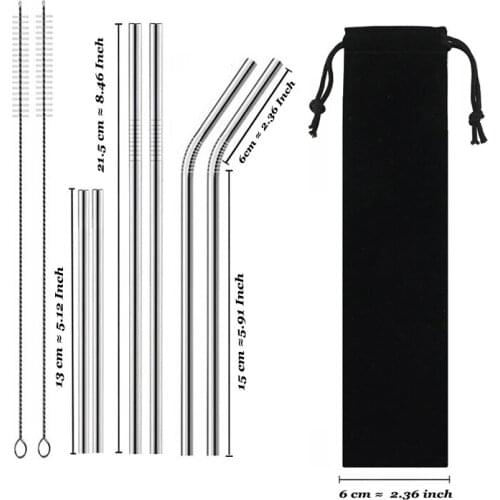 8Pcs Reusable Drinking Straw High Quality 304 Stainless Steel Metal Straw with Cleaner Brush Wholesale