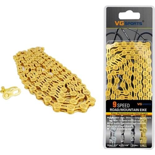 Vg Sports 2 Pcs Bicycle Chain Bike Chain Half Full Hollow 116L Mountain Mtb Road Bike Chains-Gold, 9 Speed & 10 Speed