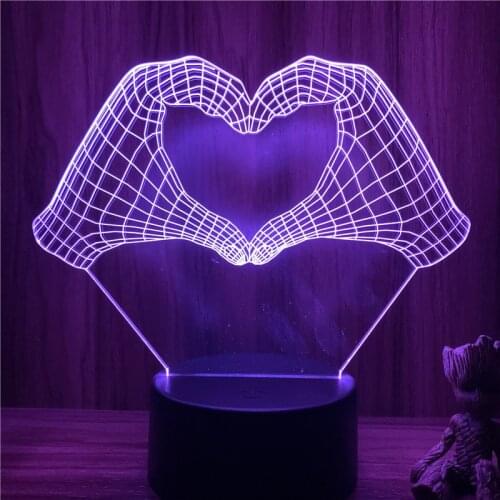 3D Lamp Lover Gesture Love Valentines Day LED NightLight Figure 7 Colors Touch Table Bedroom Decor Night Light Gift