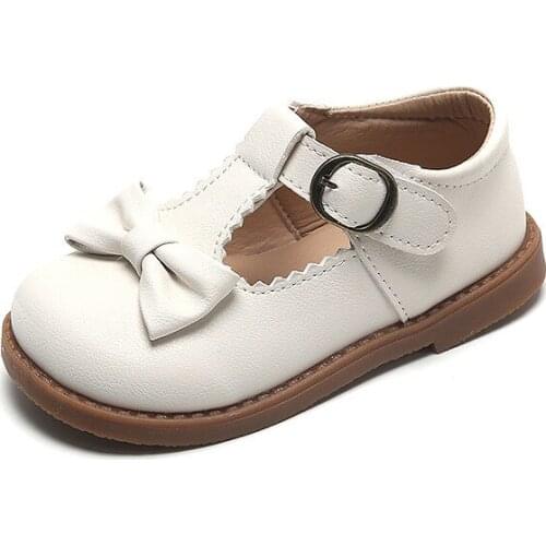 CUZULLAA Kids Girls Elegant Butterfly-Knot Hook & Loop Casual Shoes For Children T-Strap Flat Shoes Size 21-30