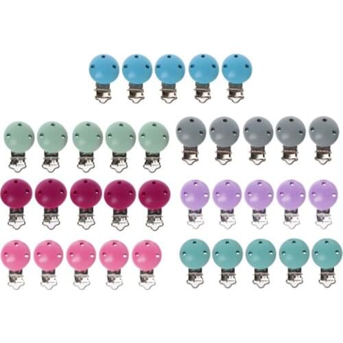 5pcs Metal Wooden Baby Pacifier Clips Solid Color Holders Infant Soother Clasps Drop Ship