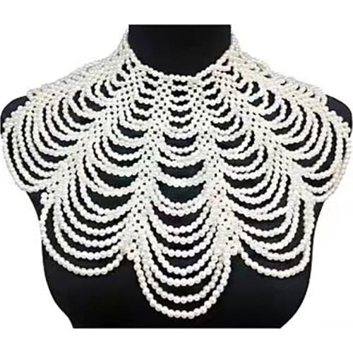 New Large Size Pearl Necklace Handmade Shoulder Chain for Womens Jewelry Dramatic Beach Style Fashion Wedding Breast Chain