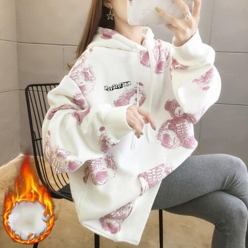 AECU Winter Women Hoodies Sweatshirt Plus Velvet Thick Sweatshirt Top Imitation Lamb Wool Jacket Women Hoodies 2021 Pullover