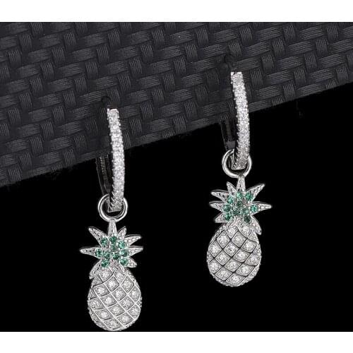 Korean Fashion New Fruit Pineapple Earrings S925 Sterling Silver Female Europe And The United States Green Leaves With Diamonds