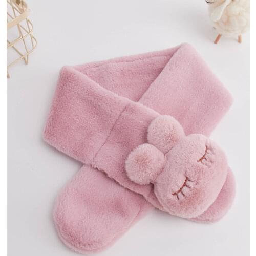 Winter Baby Scarf Cute Cartoon Rabbit Plush Solid Color Kids Neck Warmer Outdoor Warm Faux Fur Girls Boys Children Scarves