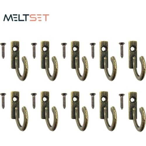10pcs/lot Wall Mounted Single Prong Hook Bronze Mini Retro Coat Hanger for Keys Hat Towel Cloth Hooks
