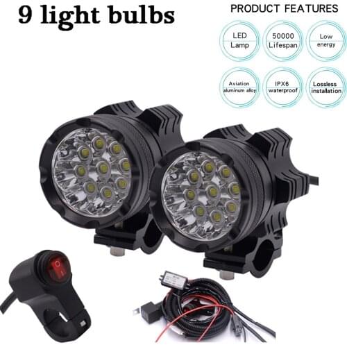 2PCS Universal 9 Chips Headlight LED Motorcycle Motorbike 7800 LM Moto Spotlight Waterproof Fog Spot Motos Bulb Super bright