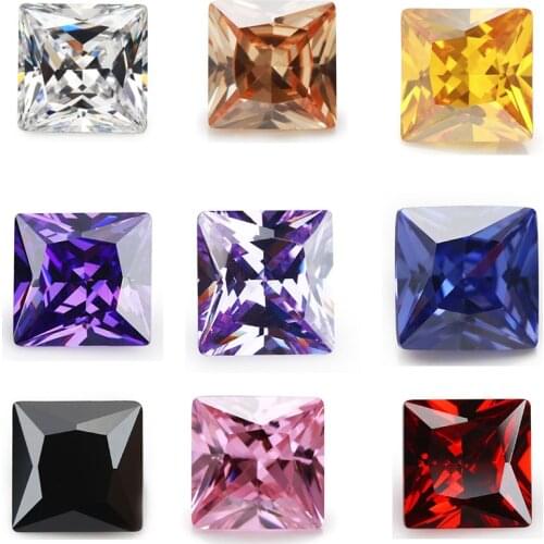 50pcs 3x3~10x10 AAAAA Square Shape Golden Yellow , Voilet,Olive , Purple, Black, Pink Cubic Zirconia Stone Loose