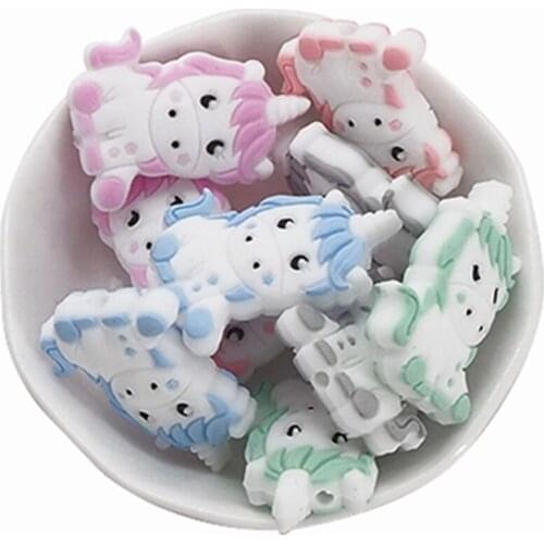 Chenkai 50PCS BPA Free Unicorn Baby Teething Beads Cute Silicone Beads For Food Grade Infant Nursing Teether Toy Accessories