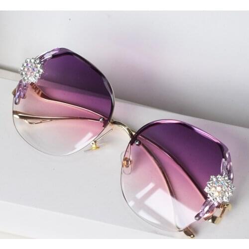 Irregular Fashion Rimless Luxury Sunglasses Women Brand Designer Bling Rhinestone Sun Glasses Vintage Shades Gafas De Sol