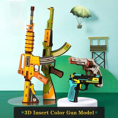 40cm Large Wooden 3D Puzzle Classic Rifle AK M4 Revolver Pistol Simulation Military Gun Equipment Model Assembled Kids Toy Gift
