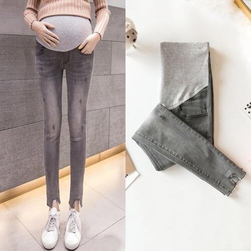 Maternity denim trousers spring and autumn pregnant womens denim trousers cropped trousers feet pants casual maternity wear