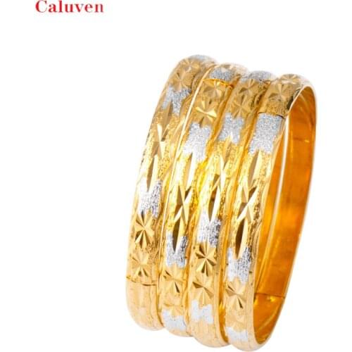 4pcs/lot Ethiopian wedding bracelets classic African gift Gold Silver Color Bangles Two-Tones Dubai bracelet for women