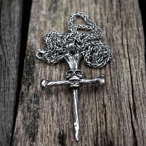 EYHIMD Nail Spike Trial Cross Skull Pendant Punk Gothic Biker Stainless Steel Jewelry