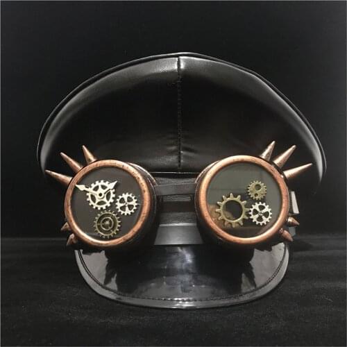 100% Leather Black Germany Officer Visor Cap Army Hat Cortical Military Hats Police Cap Cosplay Halloween Hat Size M L XXL