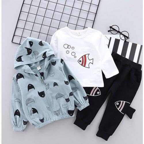 Baby boy clothing set children clothes set boy cartoon sport suit 3 pcs=T-shirt+coat+pants set for spring autumn kids 1-3T