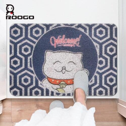 Roogo Cartoon Super Water Absorption Anti-slip Door Mat Bathroom Hallway Safe Modern Style Lucky Cat High Quality Gate Pad