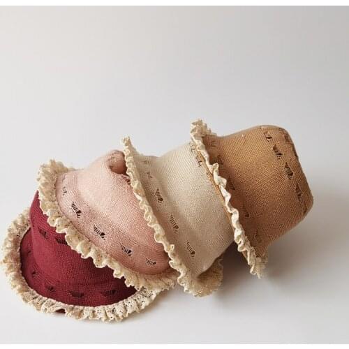 Summer Baby Sun Hats Lace Hollow Out Cotton Yarn Fisherman Hats Kids Boys Girls Beach Caps Straw Hats