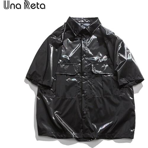 Una Reta Hip Hop Short sleeve shirt Men 2021 New Loose Retro Summer Tops Fashion Harujuku Black Couples Shirts Mens clothing