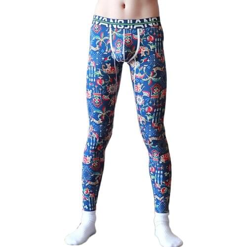 Mens underwear low-waist thin section cotton warm pants printed autumn long trousers mens leggings mens thermal pants single