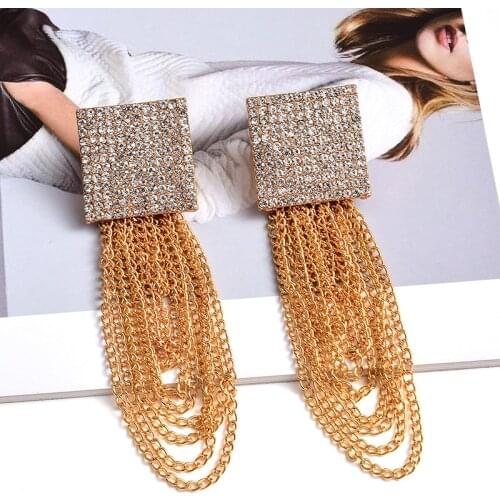 New Style Long Metal Chain Tassel Dangle Drop Earrings High-Quality Fashion Crystals Jewelry Accessories For Women