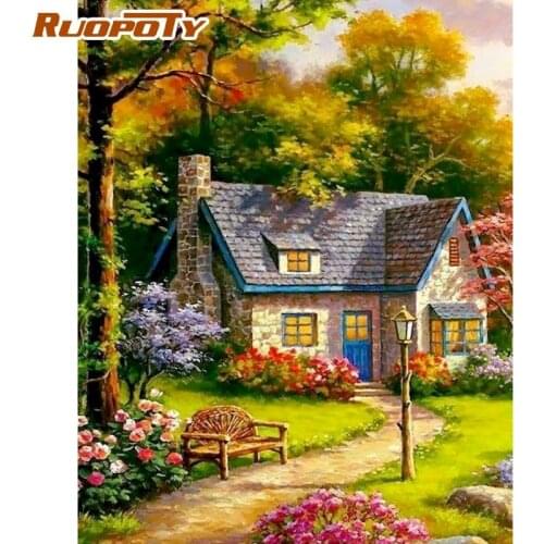 RUOPOTY Forest House Scenery Painting By Numbers For Adults Children HandPainted Diy Gift Modern Home Living Room Decor Photo
