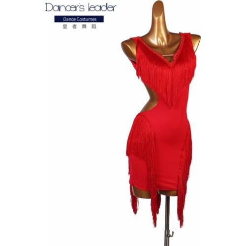 New latin dance dress backless latin dance dress performance competition dress tassel three-step square dance skirt