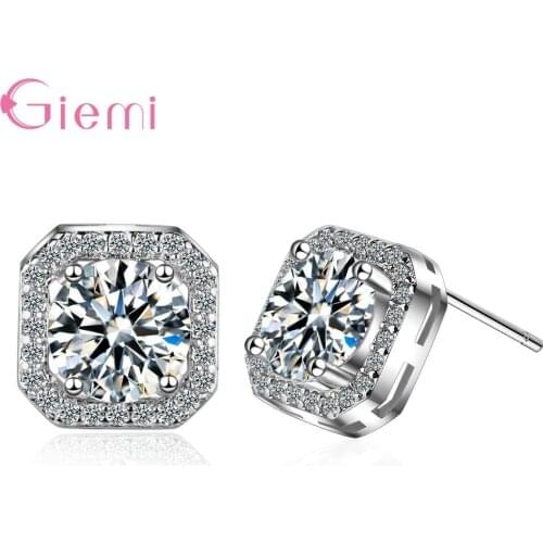 Luxury White Square Stud Earring With AAA Zircon 925 Silver Color Double Layer Earrings For Women Fashion Jewelry Femme
