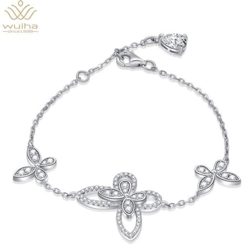 Wuiha Luxury 925 Sterling Silver Created Moissanite Gemstone Bangle Charm Wedding Butterfly Bracelets Fine Jewelry Wholesale
