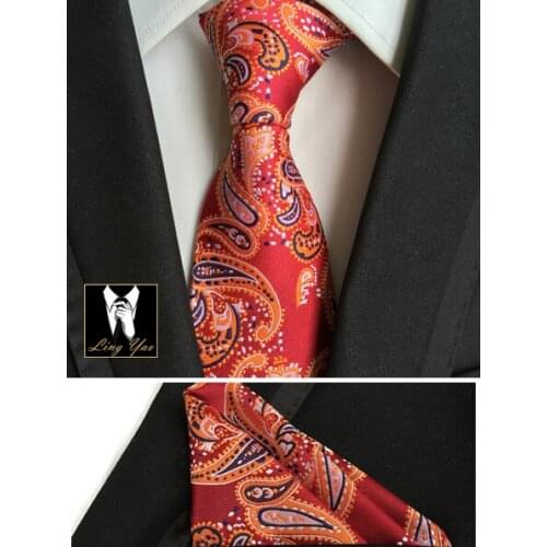 Luxury 8cm Men Classic Design Formal Necktie Set with Pocket Square for Wedding Party