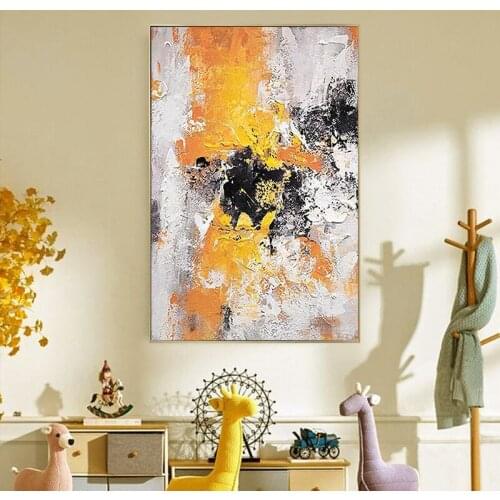 Hand-painted abstract oil painting modern minimalist black and white orange abstract color aisle corridor decoration painting