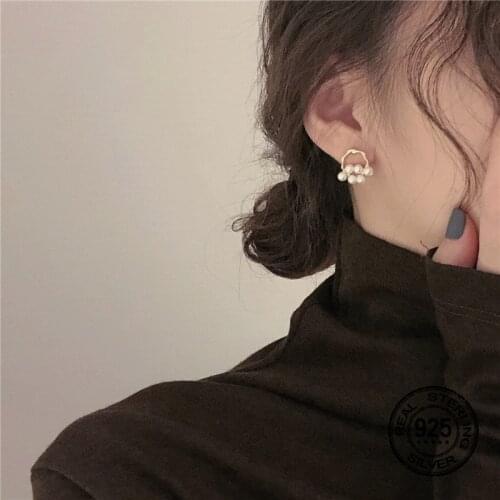 S925 Silver Needle Hoop Circle Earrings For Women Pearl Twisted Simple Korean Fashion High Quality Design Female Jewelry INEFFA